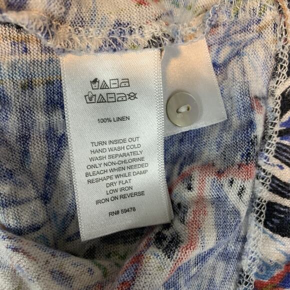 C&C California Shirt‎ Womens Large 100% Linen Button Back Cap Sleeve Tropical L - Picture 5 of 7